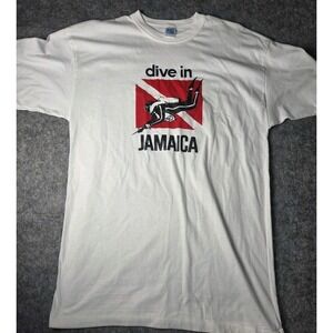 Vintage Dive In Jamaica Sun Island Graphic T Shirt White Large Single Stitch